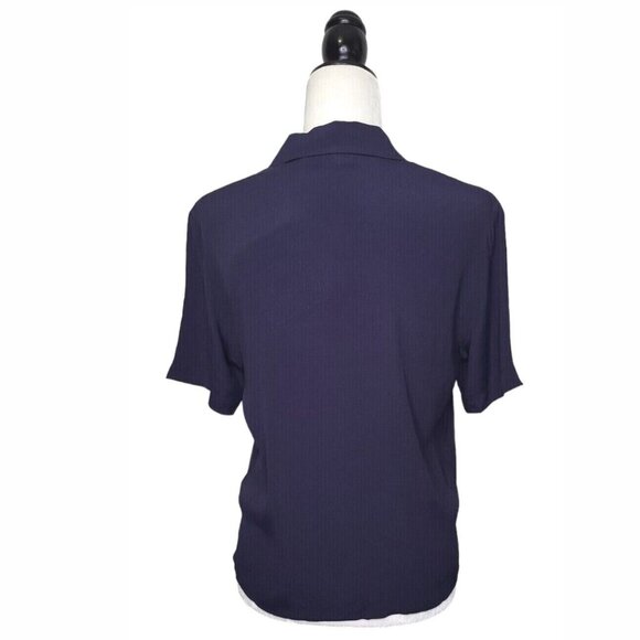 Frank And Oak Women's Blouse Size XS/XL Blue Short Sleeve Fluid Camp Collar - Picture 4 of 11